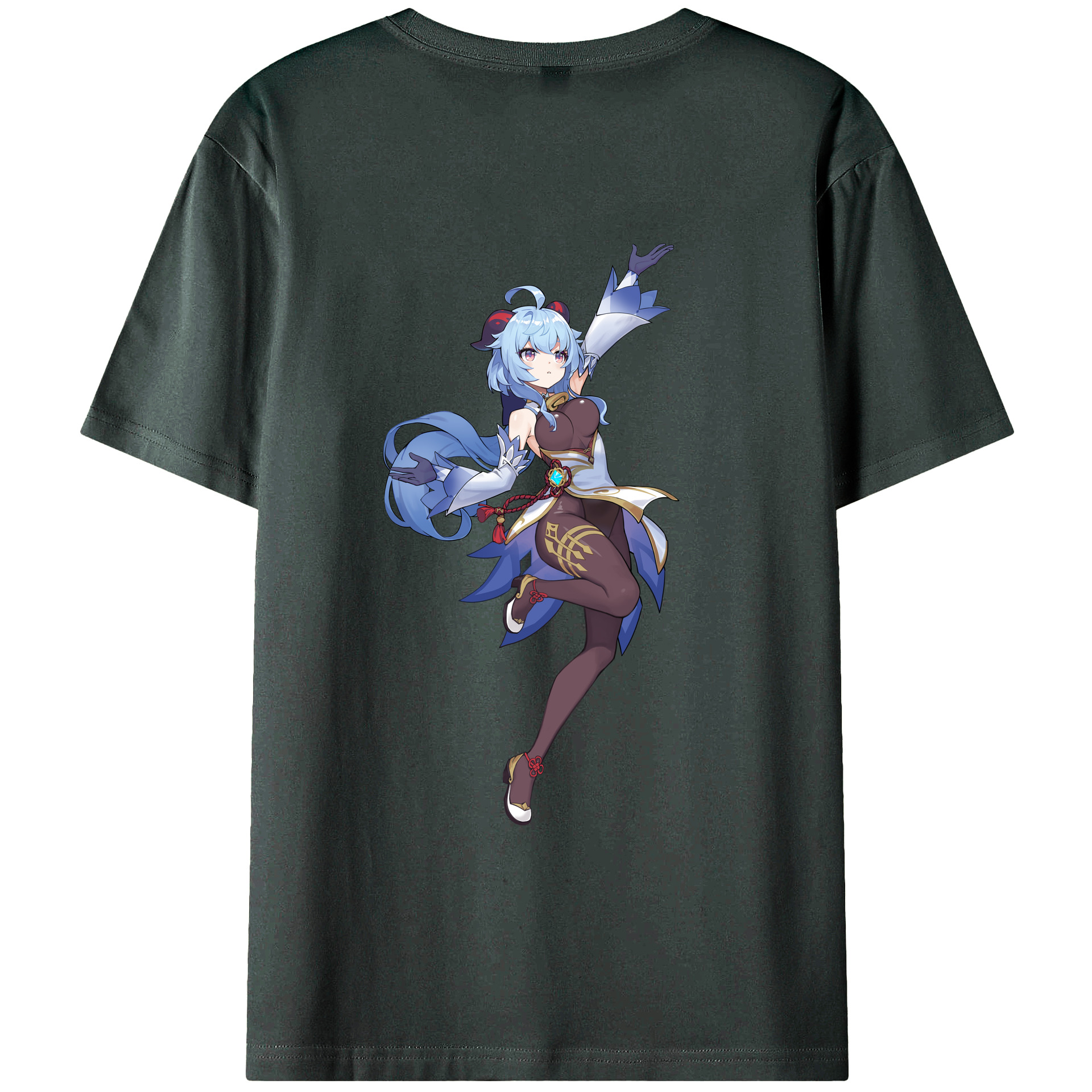 げんし神 甘雨 かんう genshin Ganyu 綿100％ メンズ半袖Tシャツ（バックプリント） 通気性